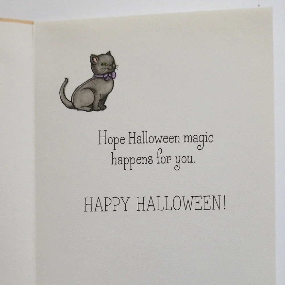 Vtg 80s Hallmark Halloween Greeting Card Black Cat & Princess Trick‎ or Treating